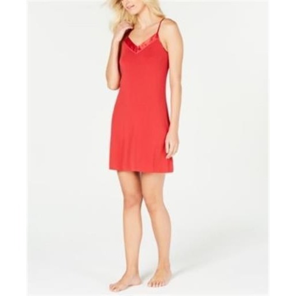 NWt Sesoire Lightweight Satin Trim Chemise Nightgown 16C918 True Red LG #71980